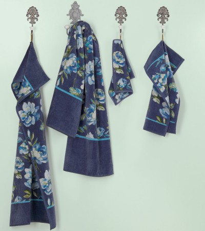 Diana Blue Chenille Handtücher mit Blumen - Feiler