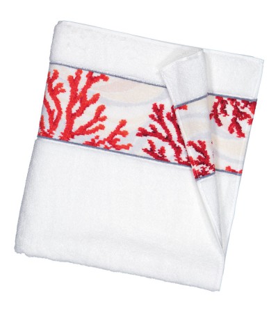 Koralle Handtücher mit Chenille Bordüre von Feiler