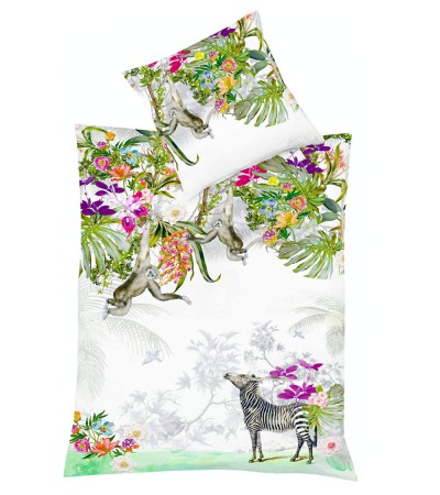 fleuresse Bettwäsche Bed Art S mit Affen + Zebra - exotic grün
