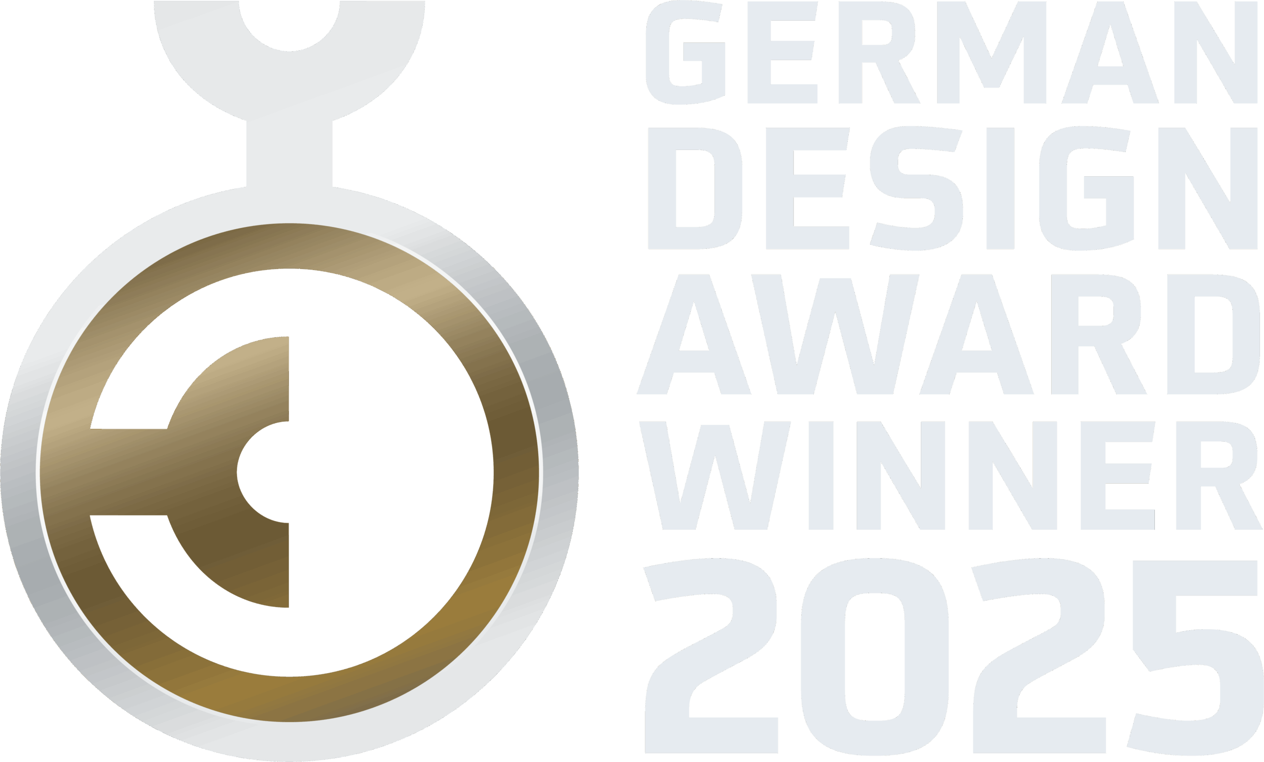 Logo des German Design Awards 2025, das N&K für den besonders schönen Ladenbau am Prinzipalmarkt erhalten hat.