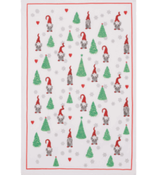 Geschirrtücher von Kracht in Grün und Rot mit weihnachtlichem Motiv, auf weißem Hintergrund.