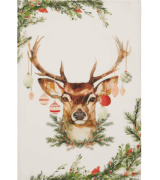 Geschirrtücher von Kracht in Grün und Rot mit weihnachtlichem Motiv, auf weißem Hintergrund.